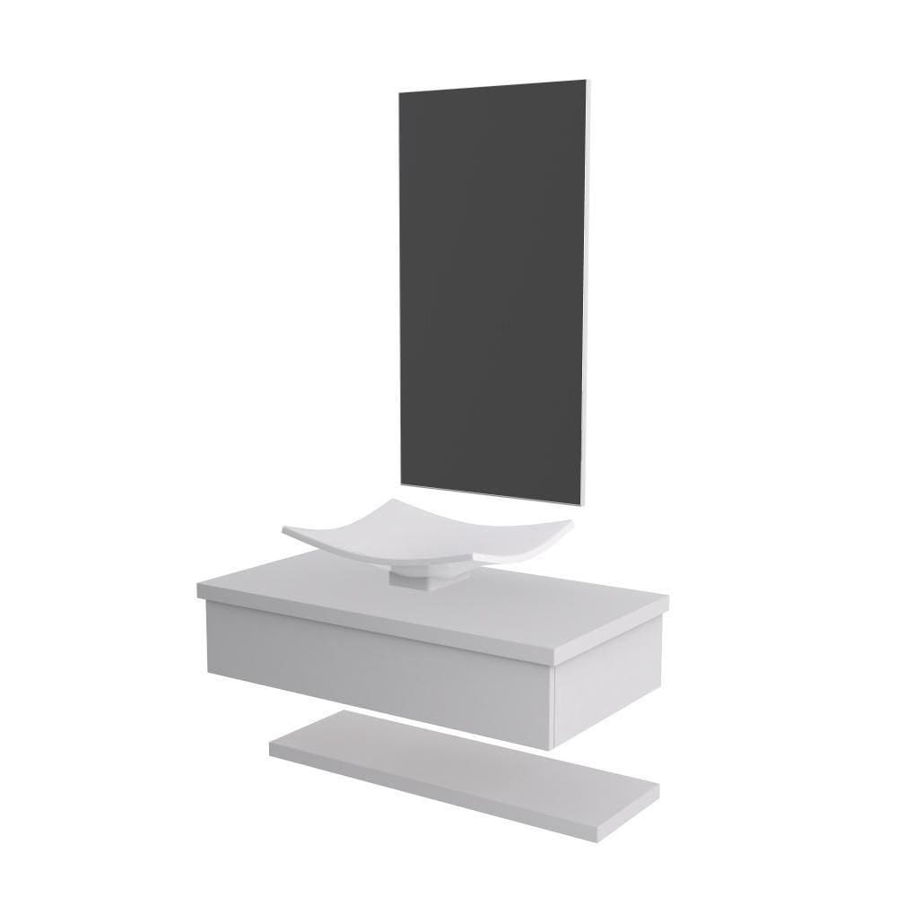 Conjunto Bancada C-cuba F44, Prateleira E Espelheira Metrópole 806 Perffect Acetinado Branco Chess