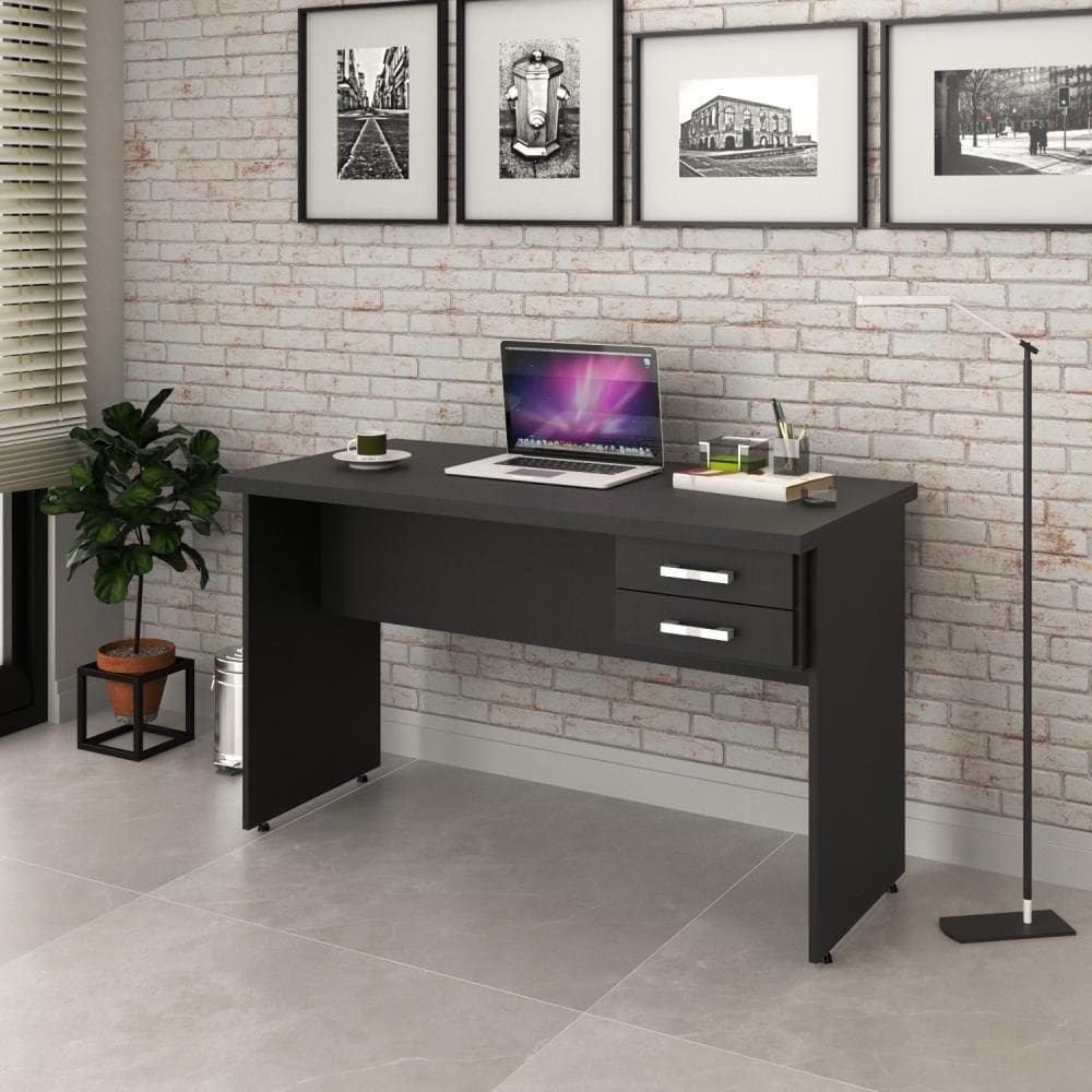 Mesa Escrivaninha De Escritório 1,20m Tampo 30mm C-02gavetas Preto ônix