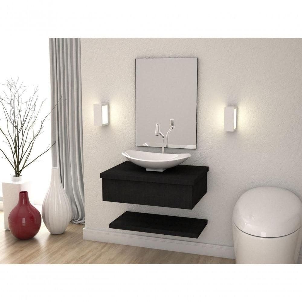 Conjunto Bancada C-cuba L45, Prateleira E Espelheira Metrópole 606 Nogal Preto ônix