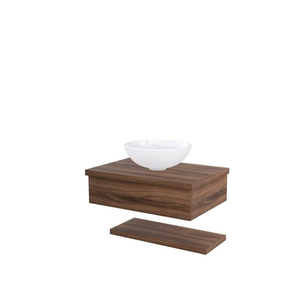 Conjunto Bancada C-cuba R35 E Prateleira Metrópole 605 Carvalho Dark Nogal