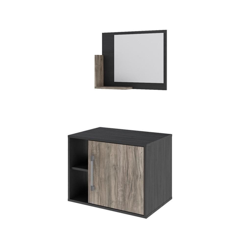 Conjunto Balcão E Espelheira Soft 600 Perffect Acetinado Preto ônix C-carvalho Dark