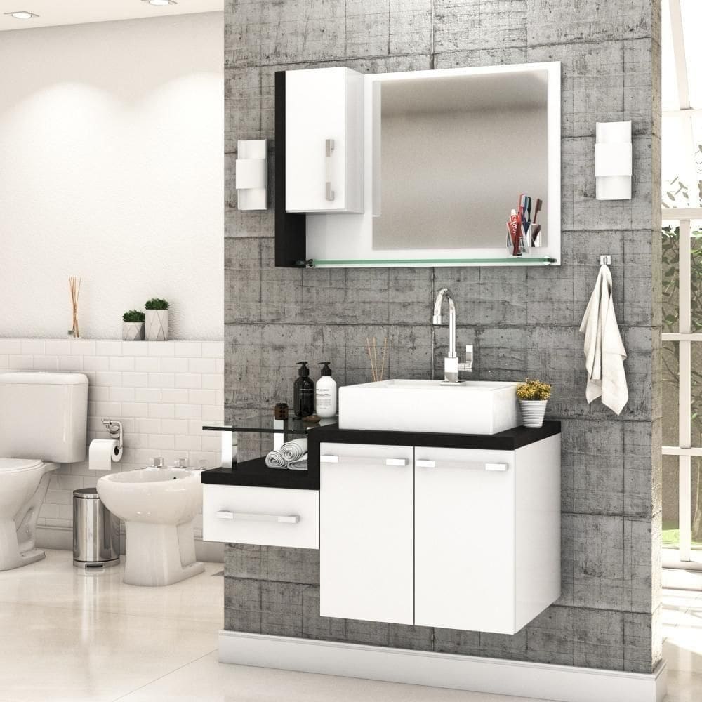 Conjunto Balcão C-cuba Q39 E Espelheira Legno 830 Branco Chess C-nogal Branco Chess C-preto ônix