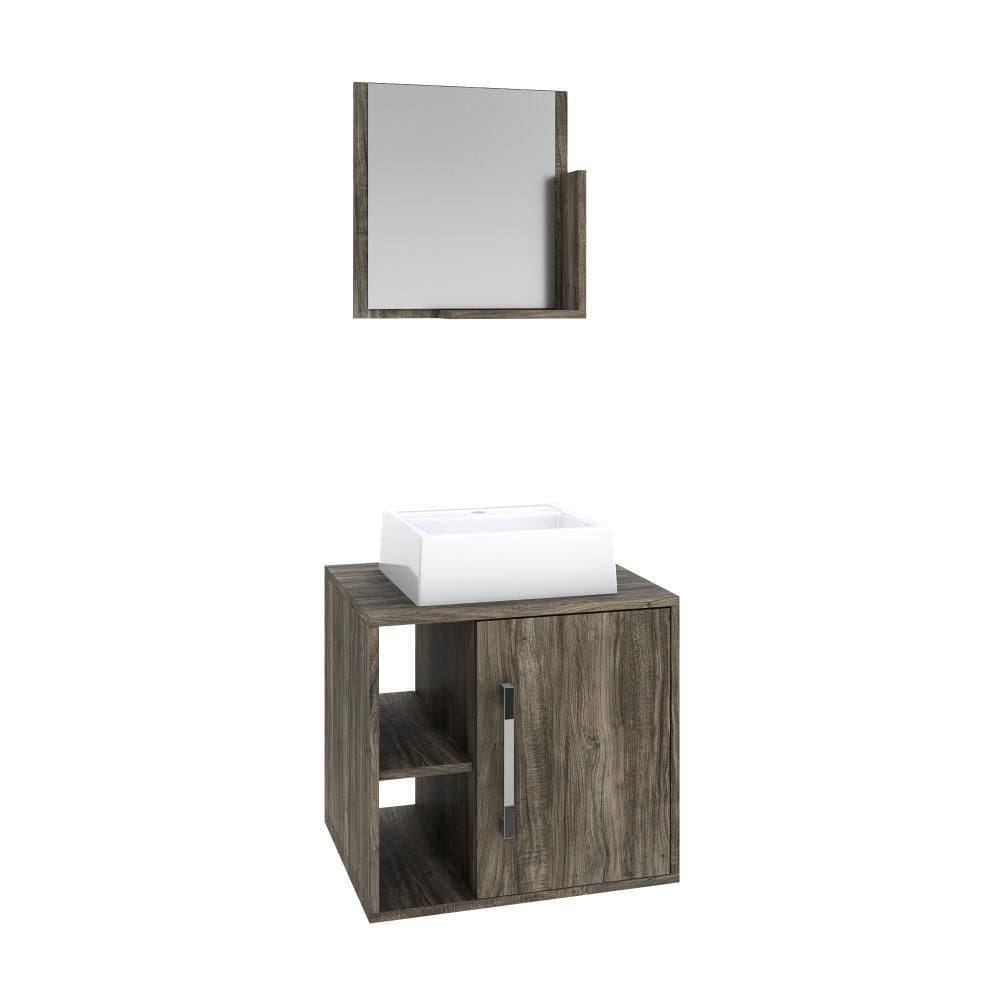 Conjunto Balcão C-cuba Q32 E Espelheira Soft 500 Carvalho C-preto ônix Carvalho Dark