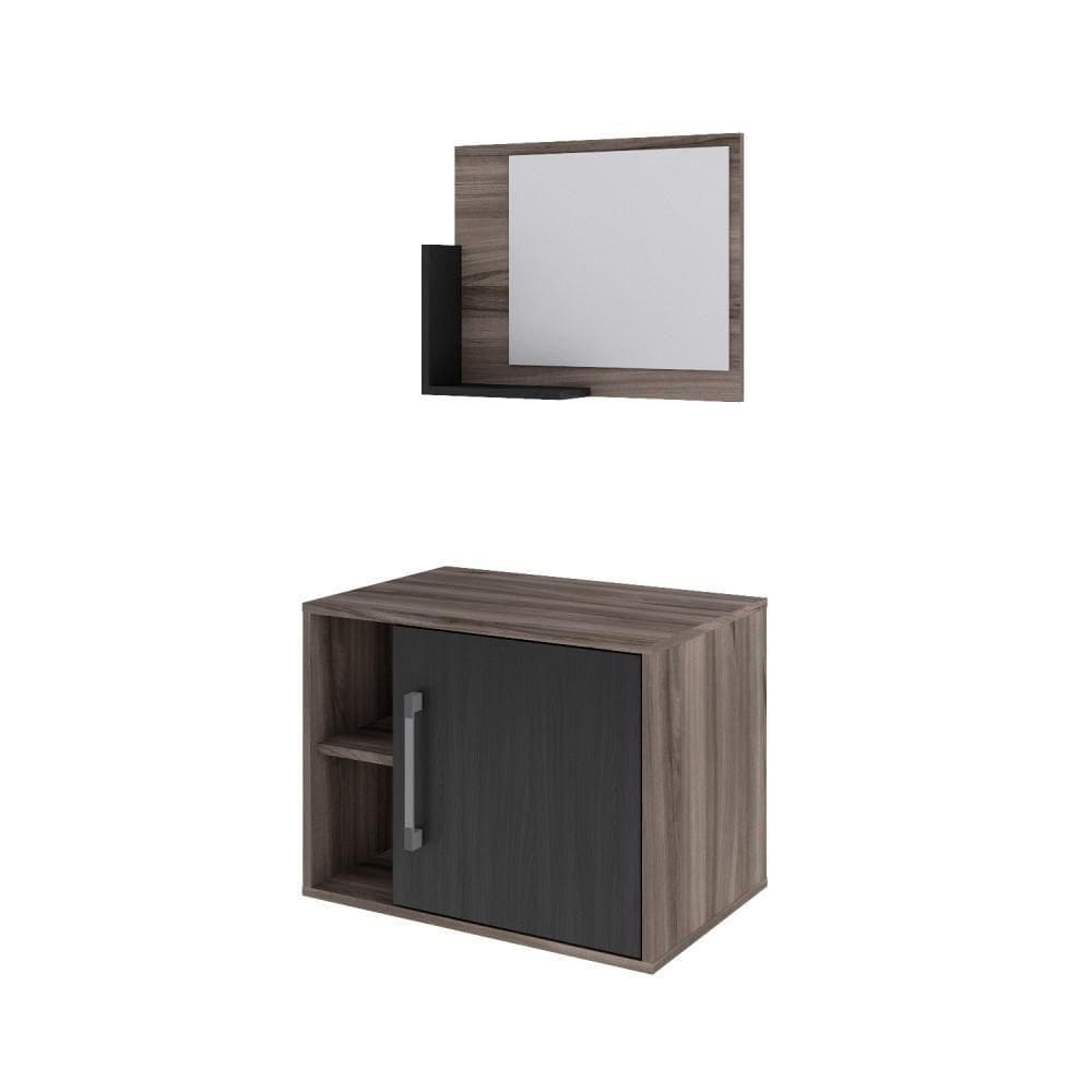 Conjunto Balcão E Espelheira Soft 600 Perffect Acetinado Nogal C-preto ônix