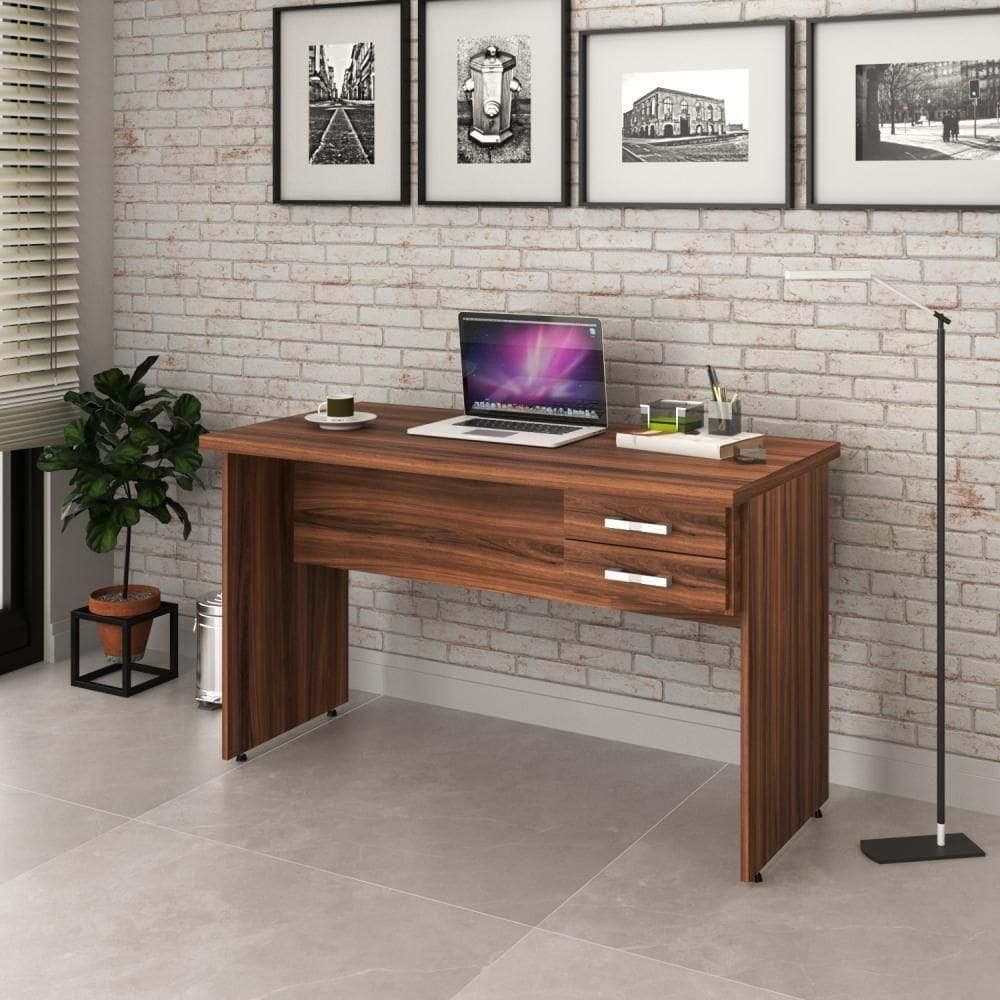 Mesa Escrivaninha De Escritório 1,20m Tampo 30mm C-02gavetas Nogal