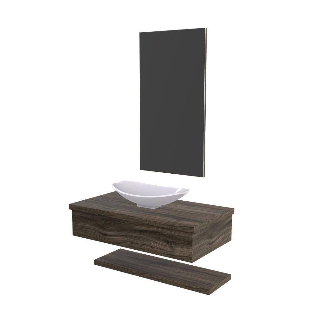 Conjunto Bancada C-cuba L45, Prateleira E Espelheira Metrópole 806 Carvalho Carvalho Dark