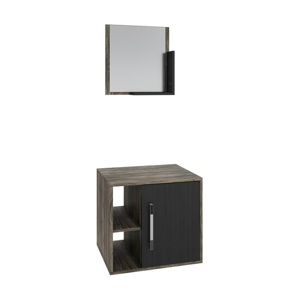 Conjunto Balcão E Espelheira Soft 500 Perffect Acetinado Carvalho Dark C-preto ônix