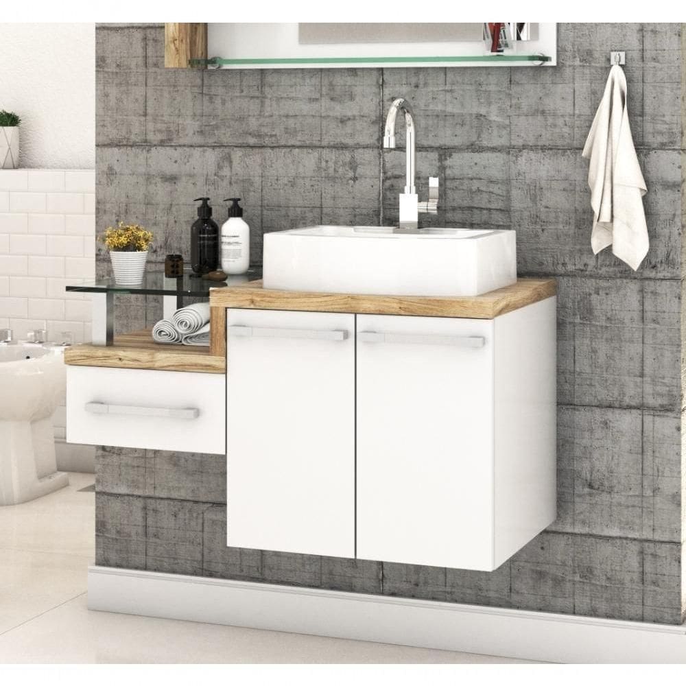 Conjunto Balcão C-cuba Aria 41 Legno 830 Branco Chess C-branco Chess Branco Chess C-carvalho