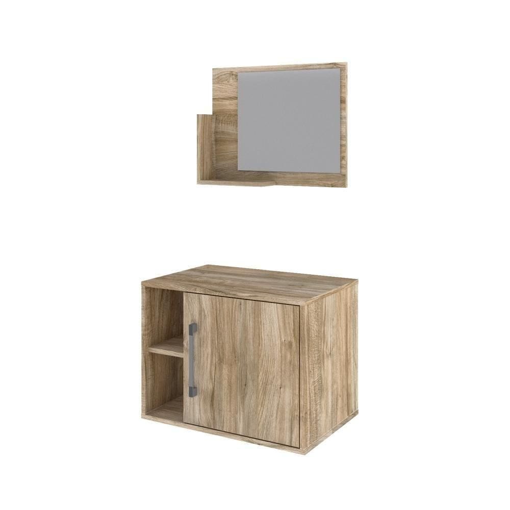 Conjunto Balcão E Espelheira Soft 600 Perffect Acetinado Carvalho