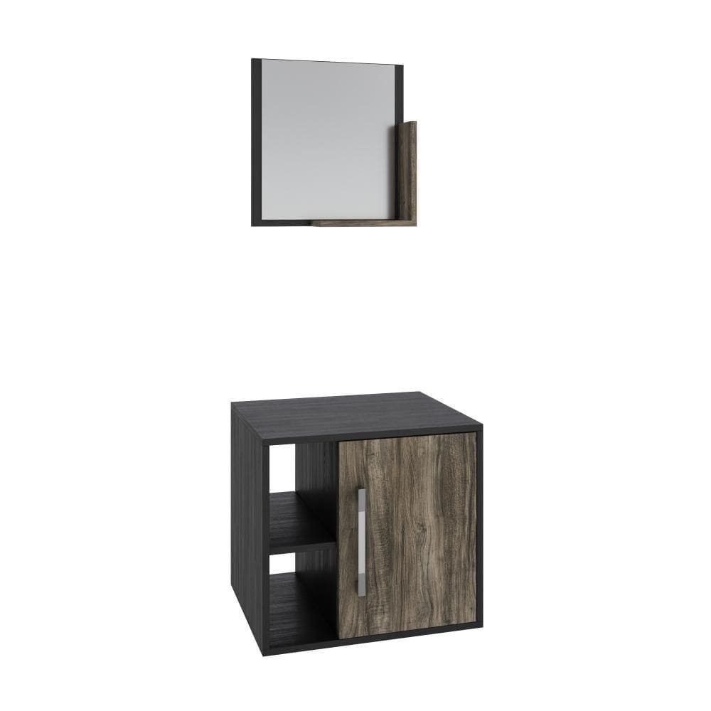 Conjunto Balcão E Espelheira Soft 500 Perffect Acetinado Preto ônix C-carvalho Dark