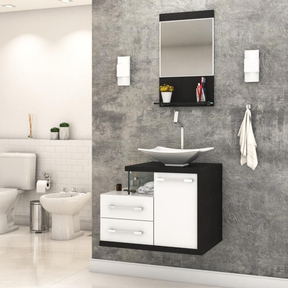 Conjunto Balcão C-cuba L38 E Espelheira Legno 651 Branco Chess C-nogal Branco Chess C-preto ônix