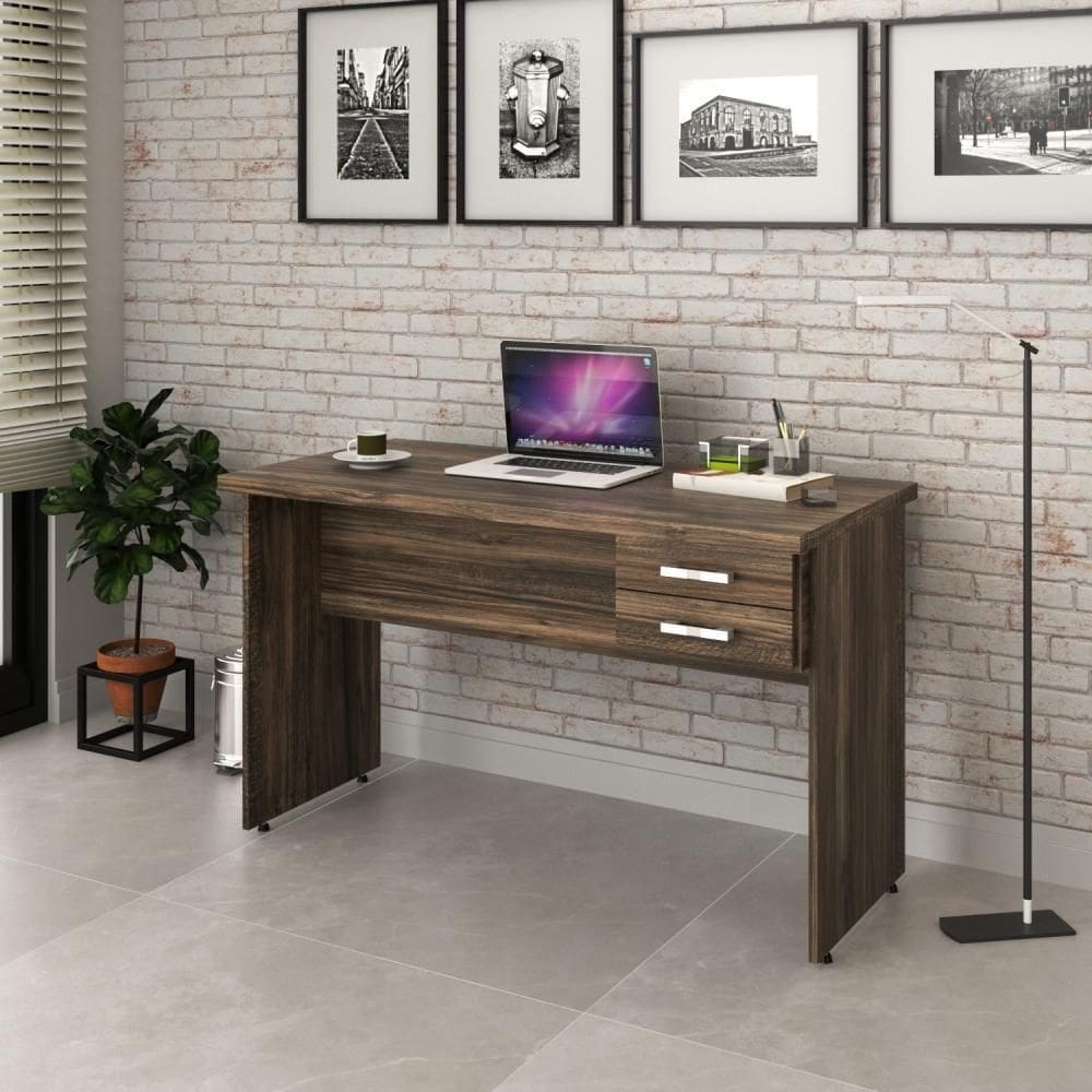 Mesa Escrivaninha De Escritório 1,20m Tampo 30mm C-02gavetas Carvalho Dark