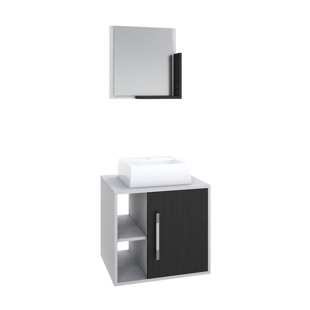 Conjunto Balcão C-cuba Q32 E Espelheira Soft 500 Branco Chess C-nogal Branco Chess C-preto ônix