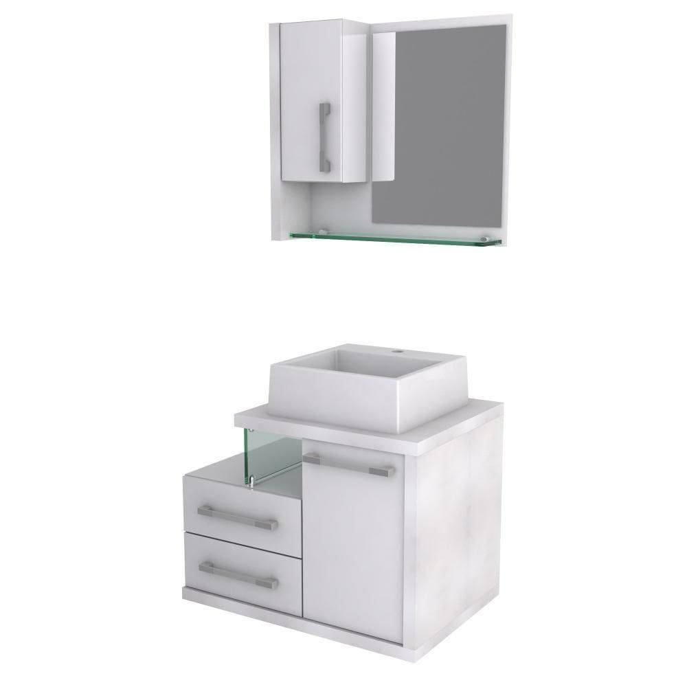 Gabinete Para Banheiro C-cuba Q355 E Espelheira Legno 650 Branco Chess C-branco Chess