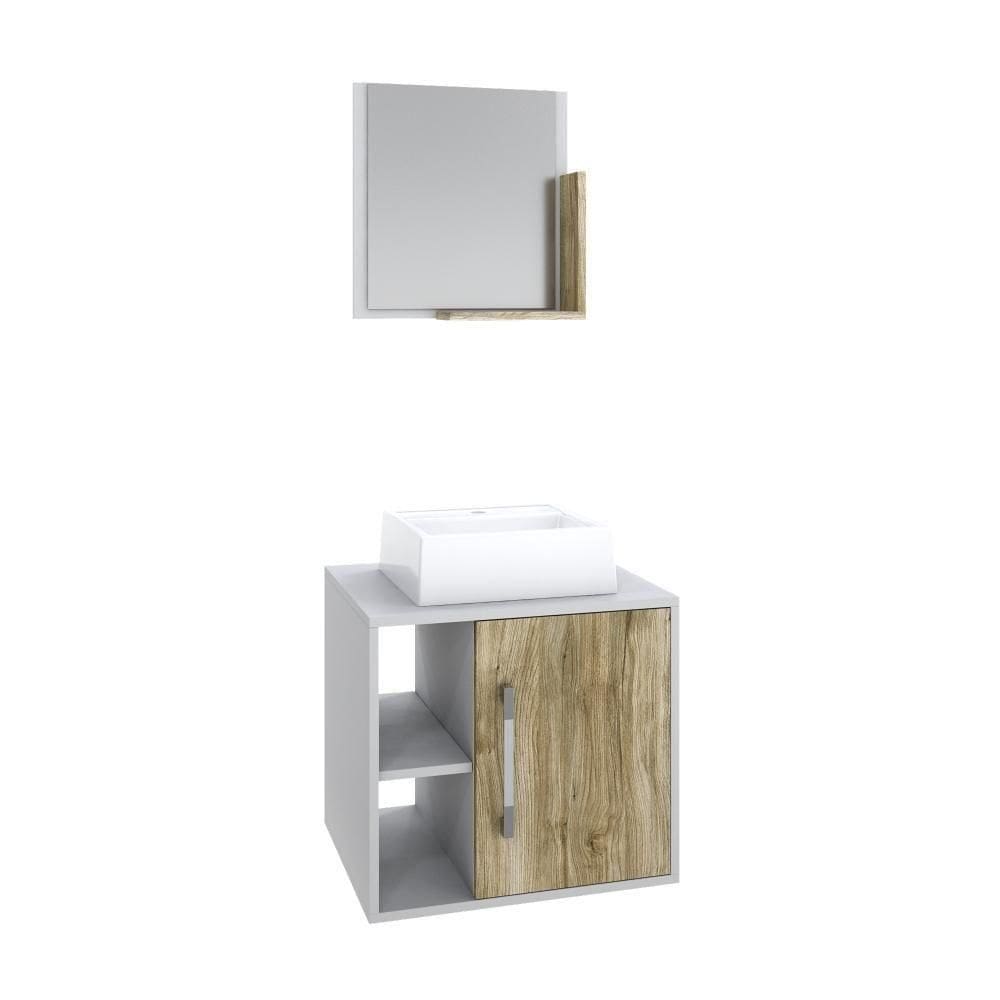 Conjunto Balcão C-cuba Q32 E Espelheira Soft 500 Branco Chess Branco Chess C-carvalho