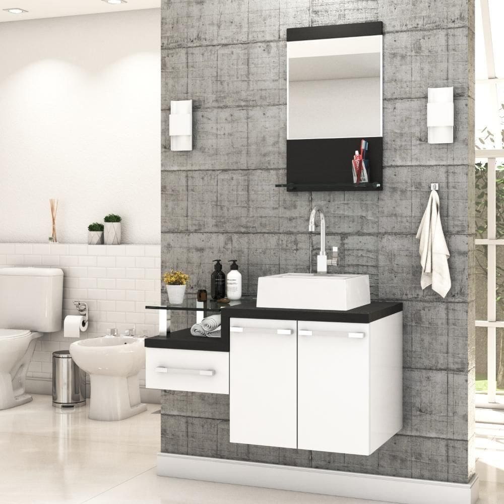 Conjunto Balcão C-cuba Q32 E Espelheira Legno 831 Branco Chess C-nogal Branco Chess C-preto ônix