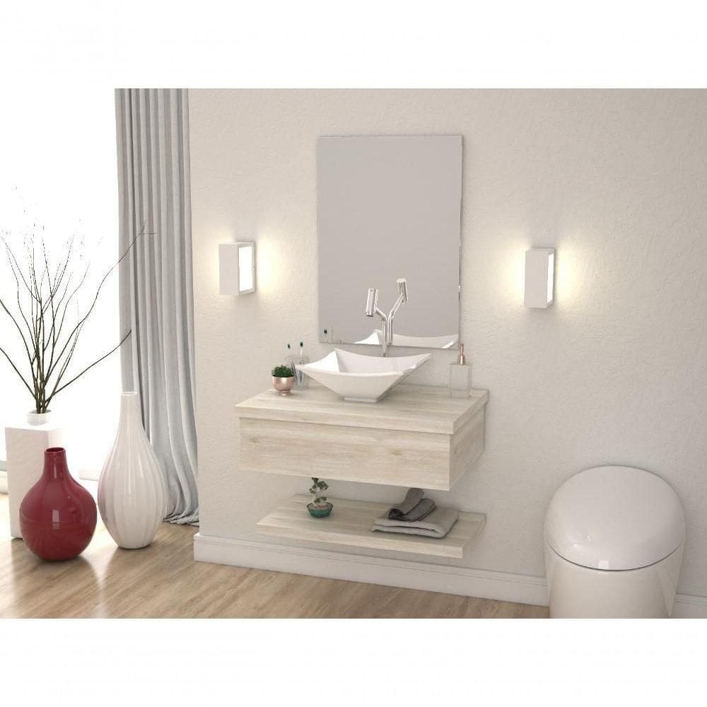 Conjunto Bancada C-cuba L30, Prateleira E Espelheira Metrópole 606 Preto ônix Snow