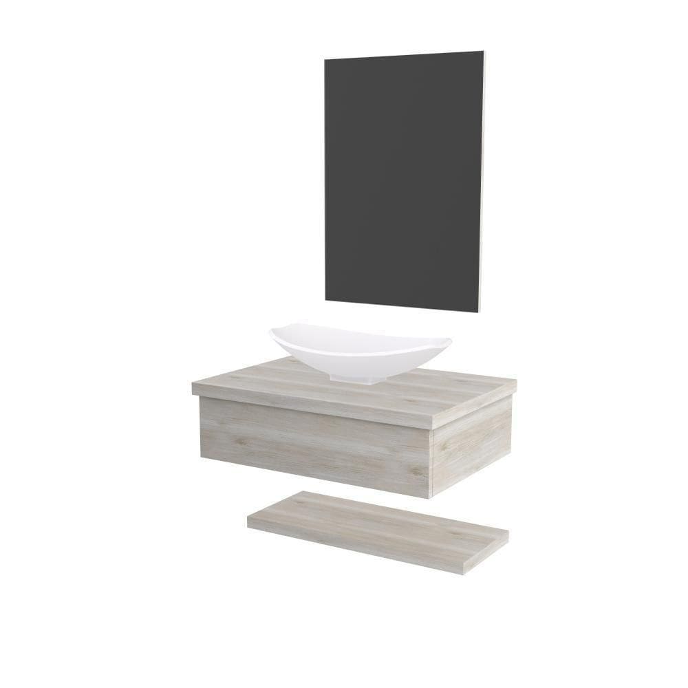 Conjunto Bancada C-cuba L45, Prateleira E Espelheira Metrópole 606 Preto ônix Snow