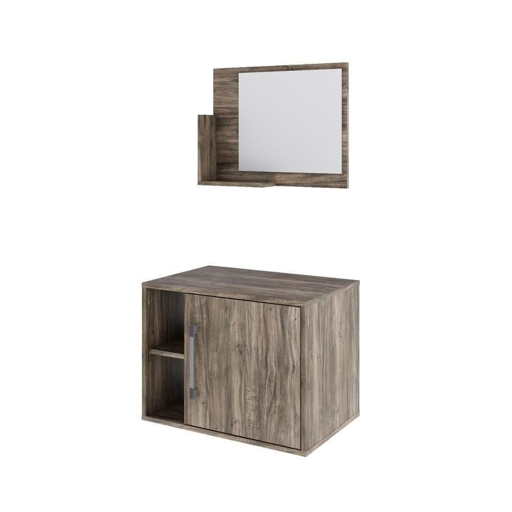Conjunto Balcão E Espelheira Soft 600 Perffect Acetinado Carvalho Dark