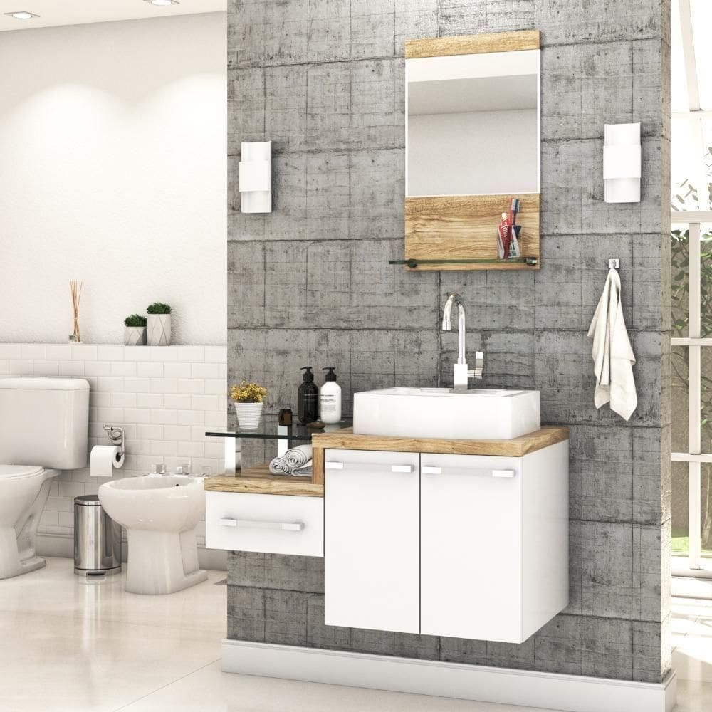 Conjunto Balcão C-cuba Aria 41 E Espelheira Legno 831 Branco Chess C-branco Chess Branco Chess C-carvalho