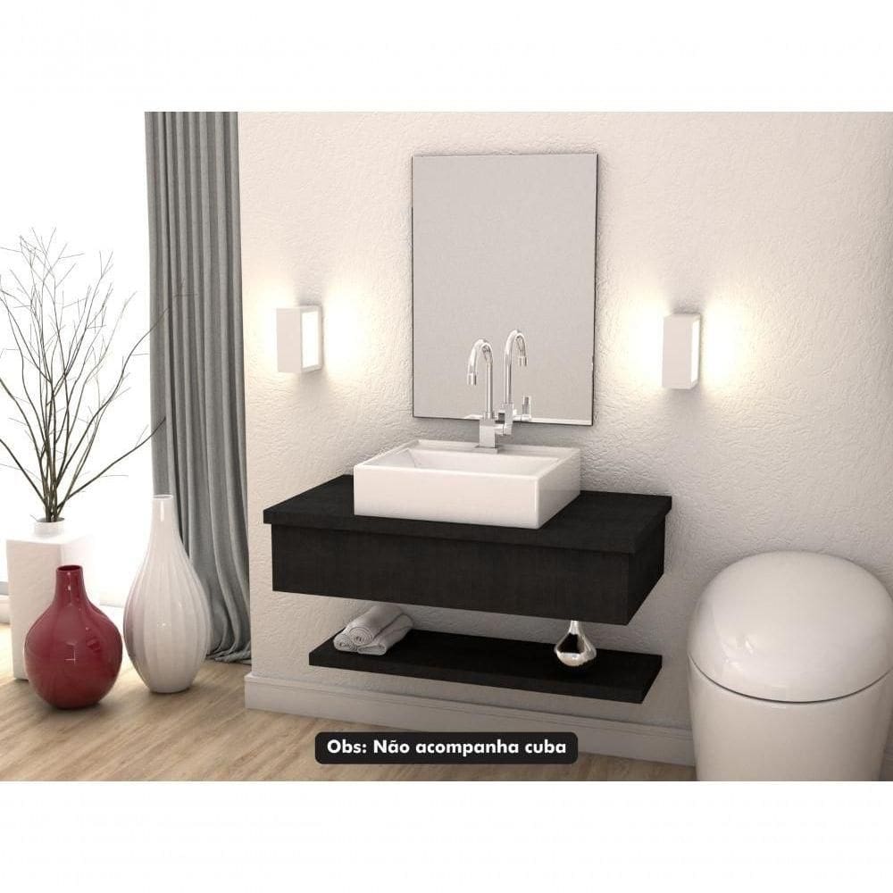 Conjunto Bancada, Prateleira E Espelheira Ktme807 Nogal Preto ônix