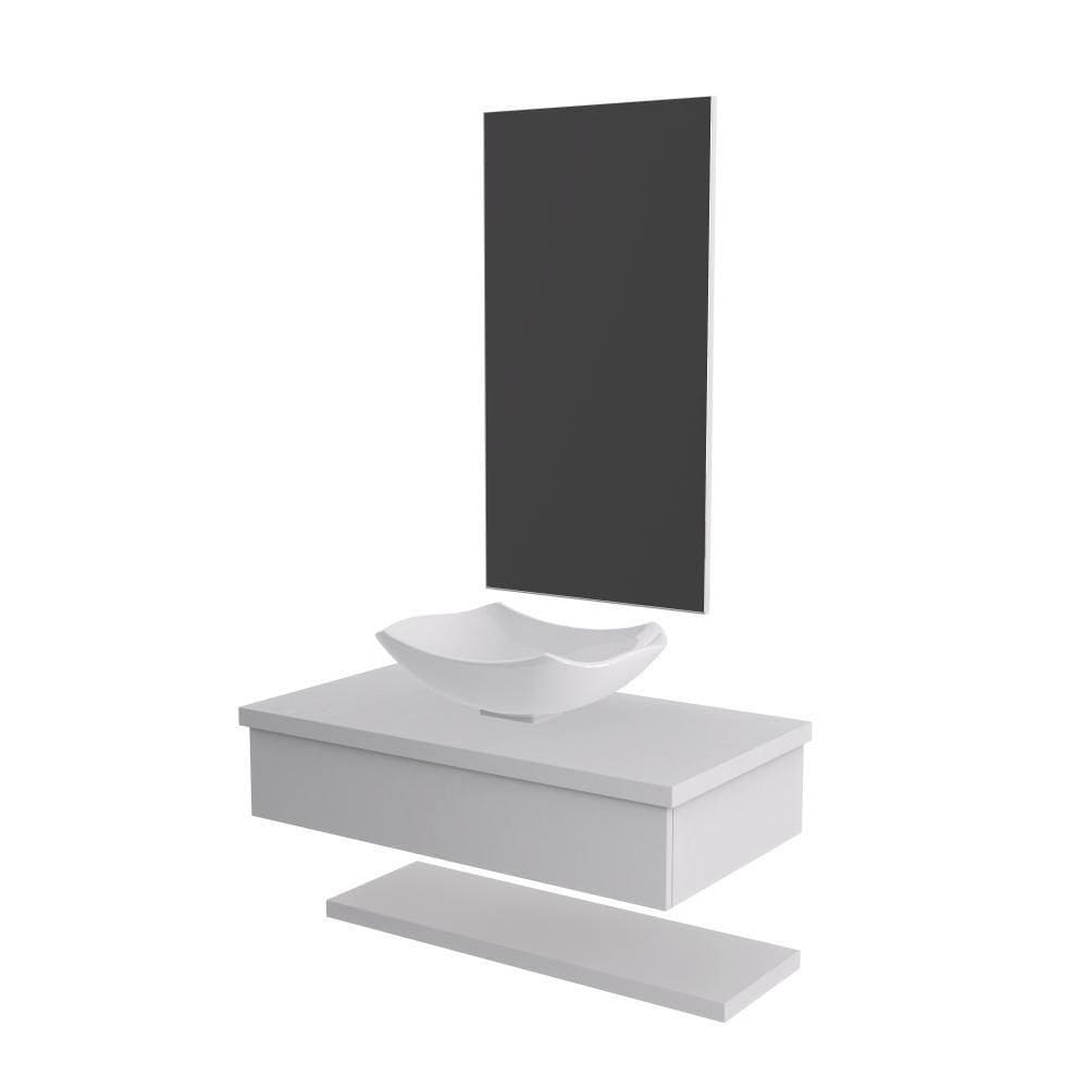 Conjunto Bancada C-cuba L42, Prateleira E Espelheira Metrópole 806 Perffect Acetinado Branco Chess