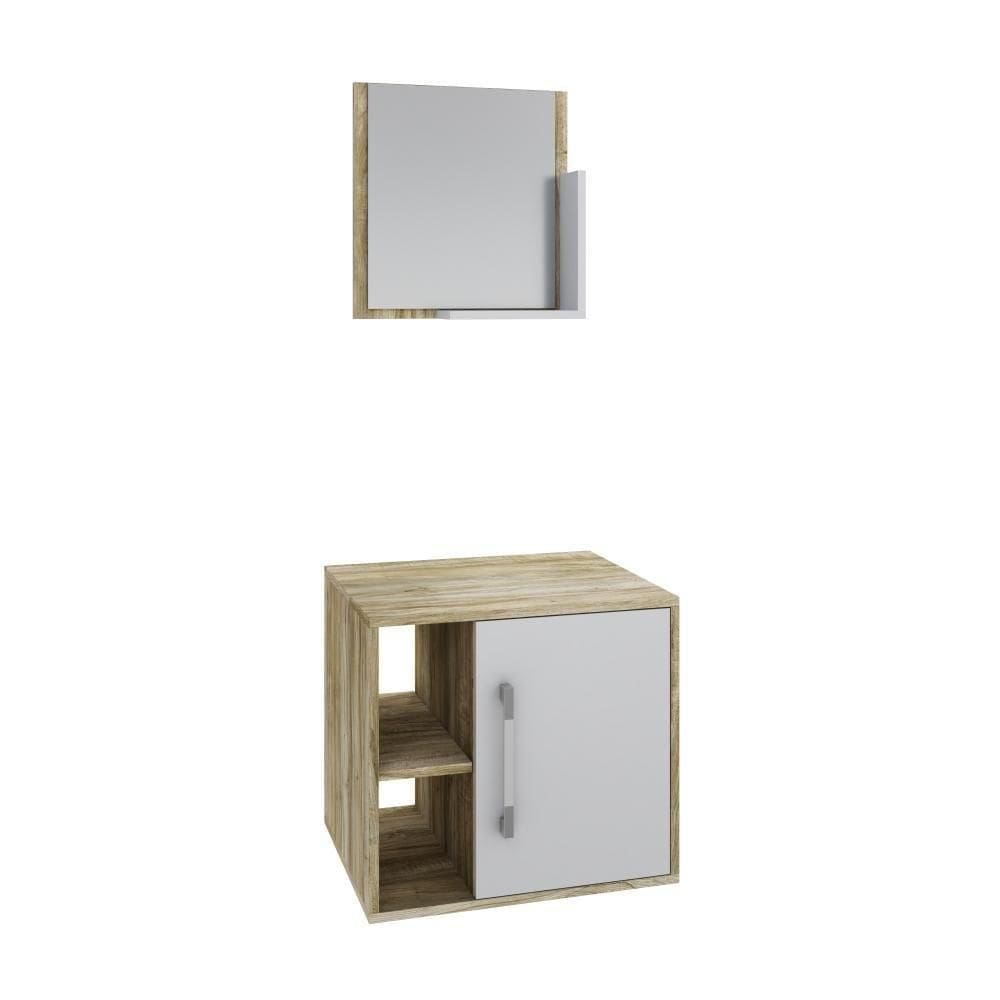Conjunto Balcão E Espelheira Soft 500 Perffect Acetinado Carvalho C-branco Chess