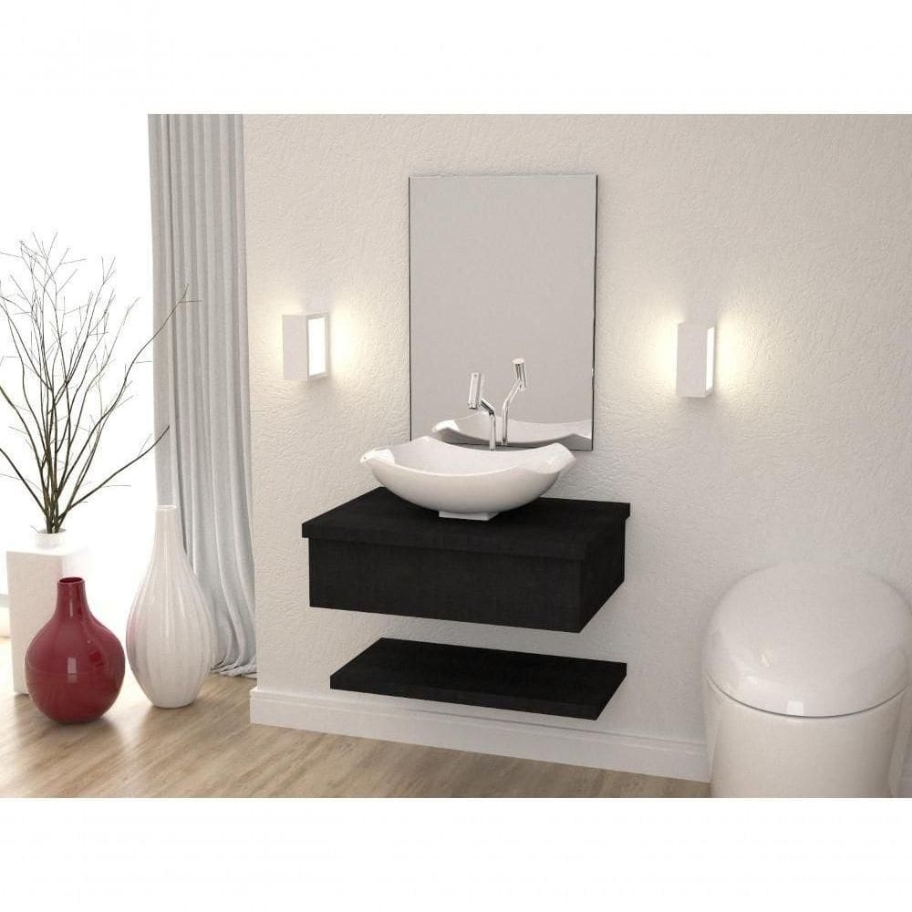 Conjunto Bancada C-cuba L42 E Prateleira Metrópole 605 Nogal Preto ônix