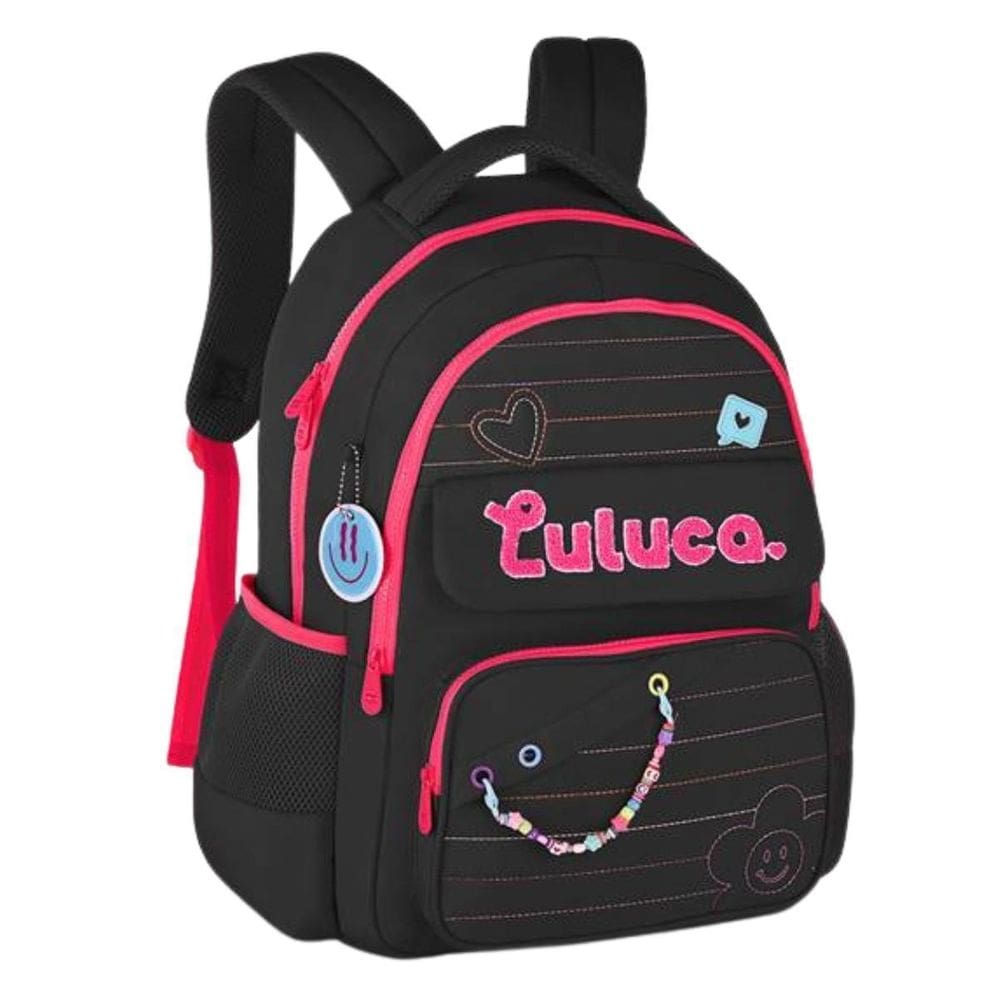 Mochila De Costas Luluca Juvenil Meninas Escolar - Preto
