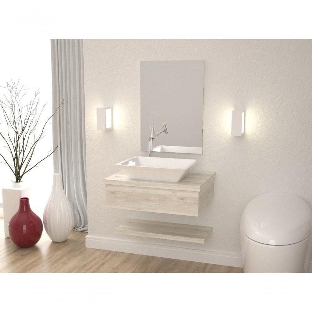 Conjunto Bancada C-cuba Messina, Prateleira E Espelheira Metrópole 606 Preto ônix Snow