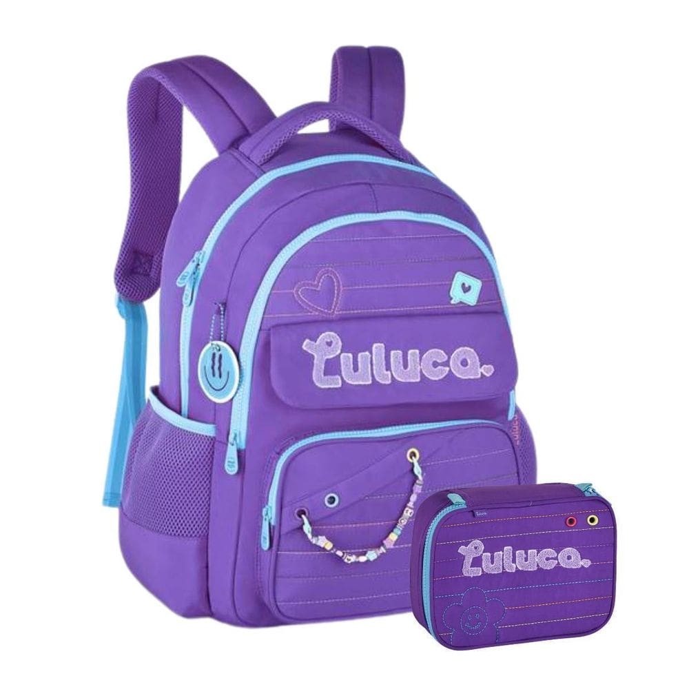 Kit Mochila De Costas Escolar Luluca Com Estojo Box - Roxo