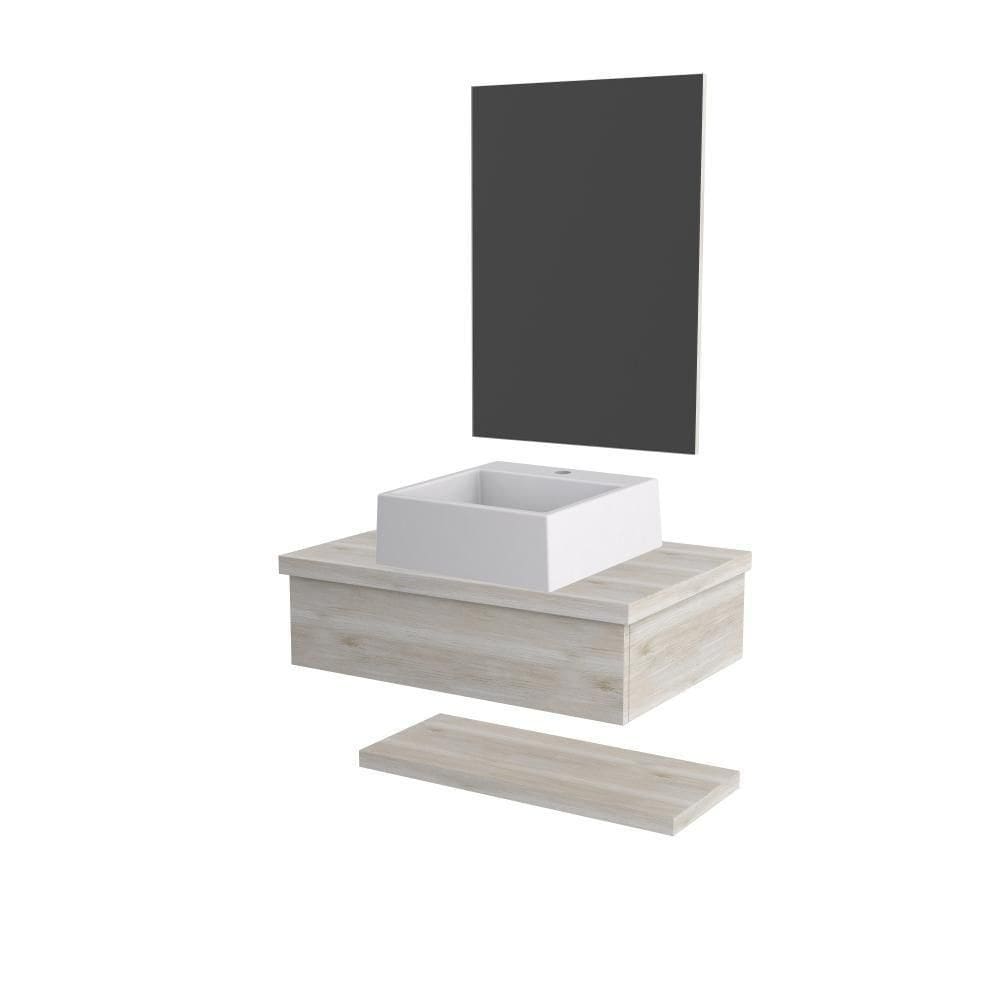 Conjunto Bancada C-cuba Q355, Prateleira E Espelheira Metrópole 606 Preto ônix Snow