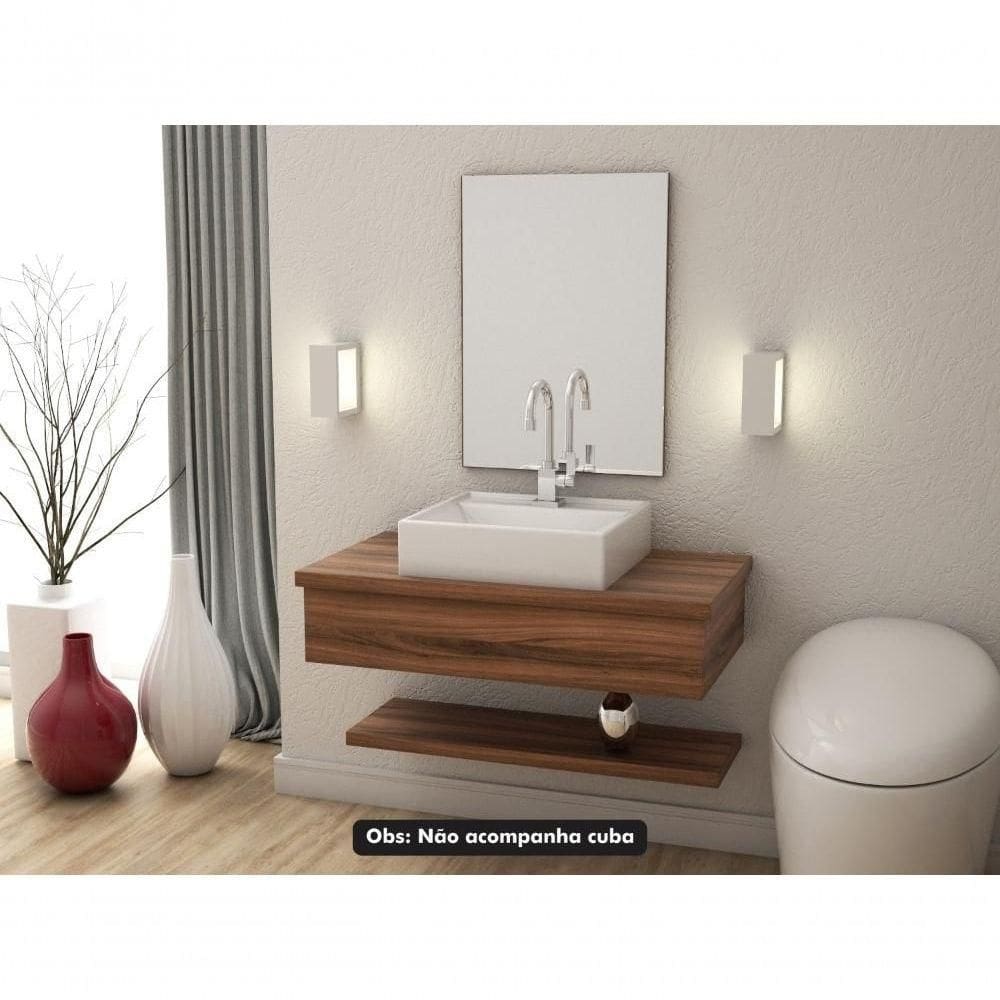 Conjunto Bancada, Prateleira E Espelheira Ktme807 Carvalho Dark Nogal