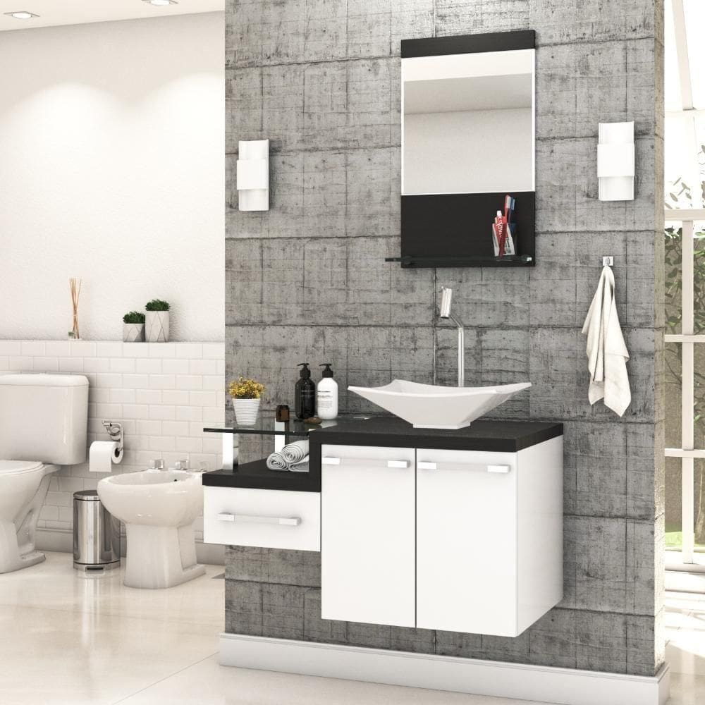 Conjunto Balcão C-cuba L38 E Espelheira Legno 831 Branco Chess C-nogal Branco Chess C-preto ônix