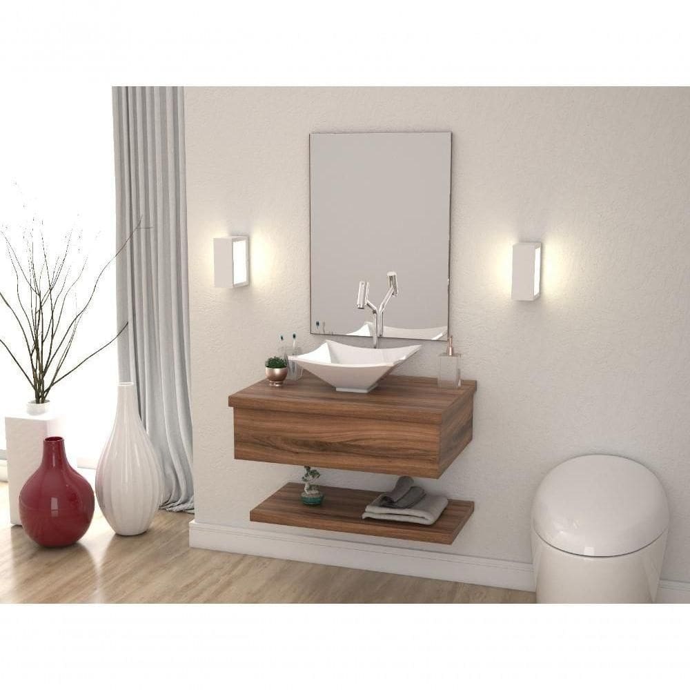 Conjunto Bancada C-cuba L30 E Prateleira Metrópole 605 Carvalho Dark Nogal