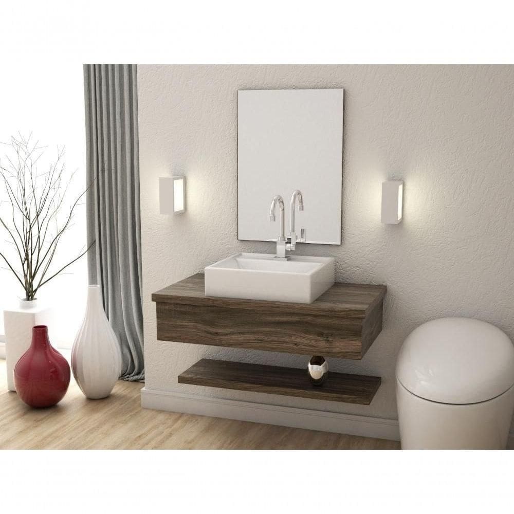 Conjunto Bancada, Prateleira E Espelheira Ktme807 Carvalho Carvalho Dark