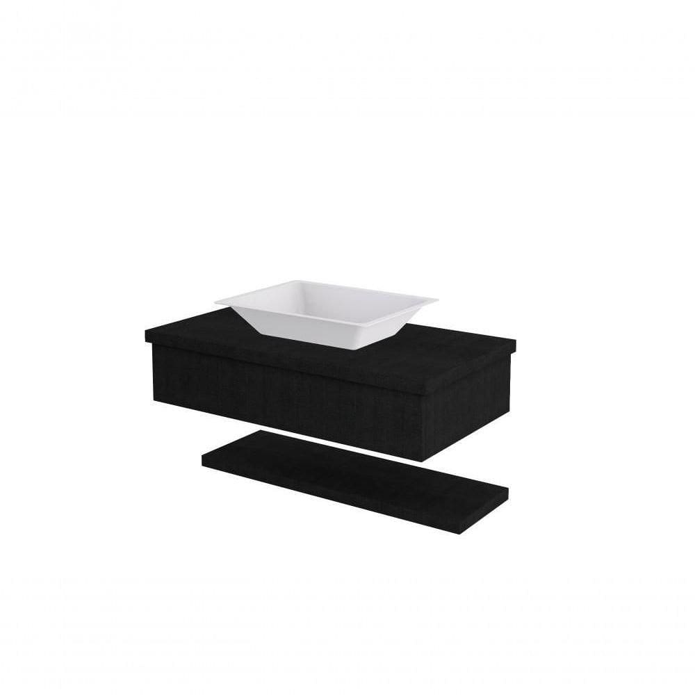 Conjunto Bancada C-cuba Messina E Prateleira Metrópole 805 Nogal Preto ônix