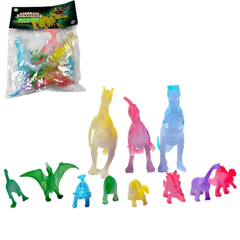 KIT Animais de Plástico 11 Peças Dino Fluorescente - Tudo em Caixa