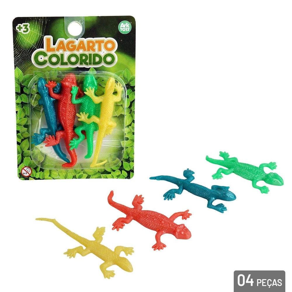 KIT Animais de Plástico 04 Peças Lagarto Colorido - Tudo em Caixa