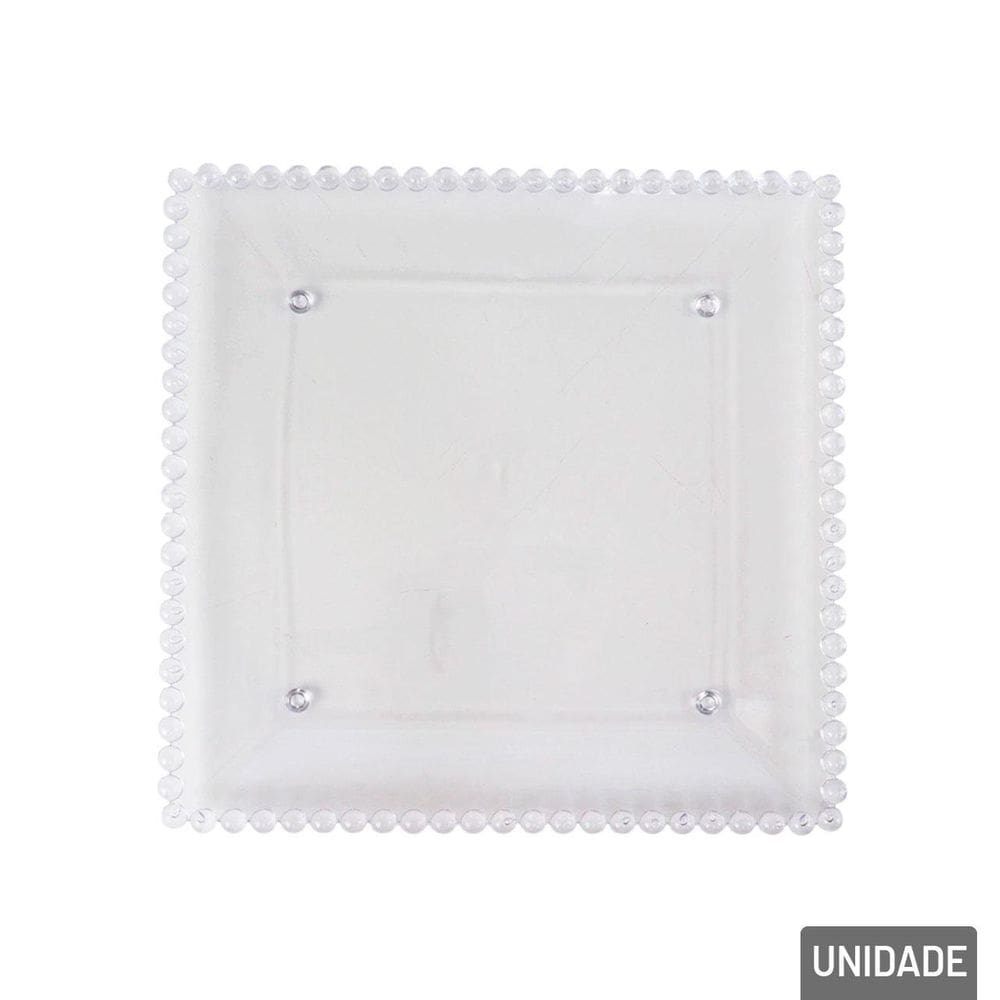 Prato Decorativo Plástico 21cm Quadrado Cristal - Tudo em Caixa