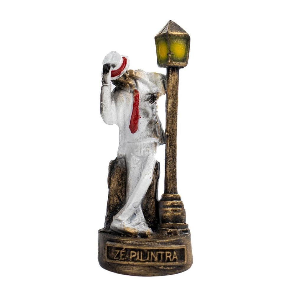 Escultura Zé Pelintra No Poste Dourado Vintage Resina 12 Cm