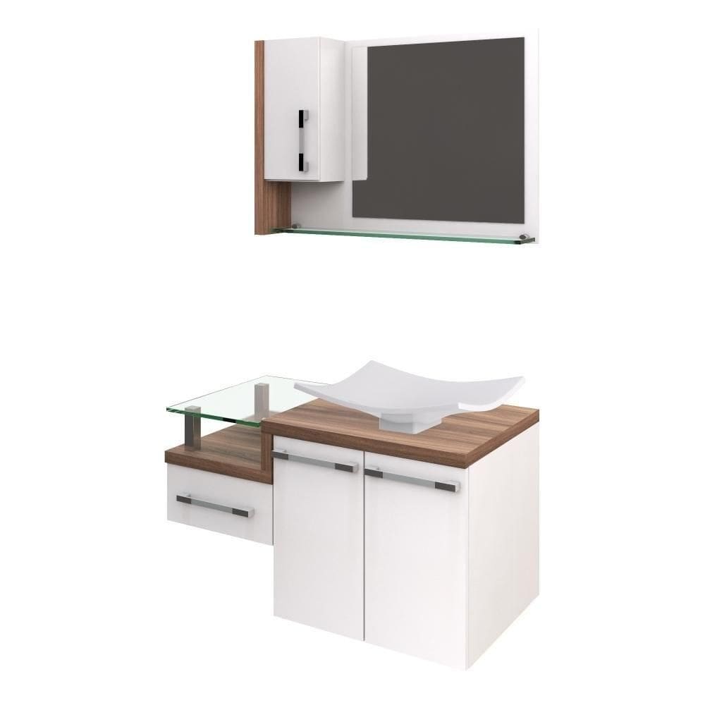 Conjunto Balcão C-cuba F44 E Espelheira Legno 830 Branco Chess C-carvalho Dark Branco Chess C-nogal
