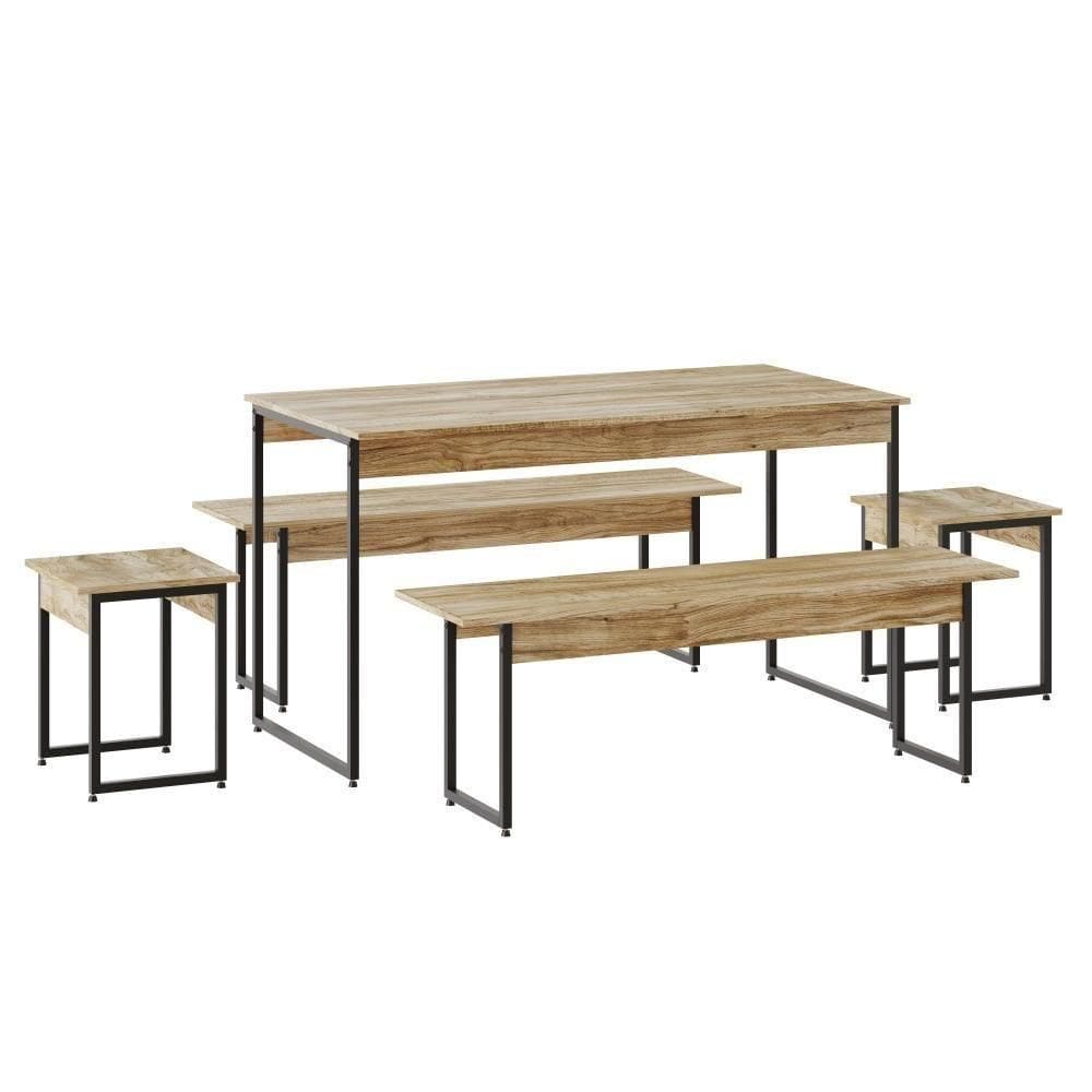 Mesa De Jantar Com 2 Bancos E 2 Banquetas Industrial Tub Carvalho /