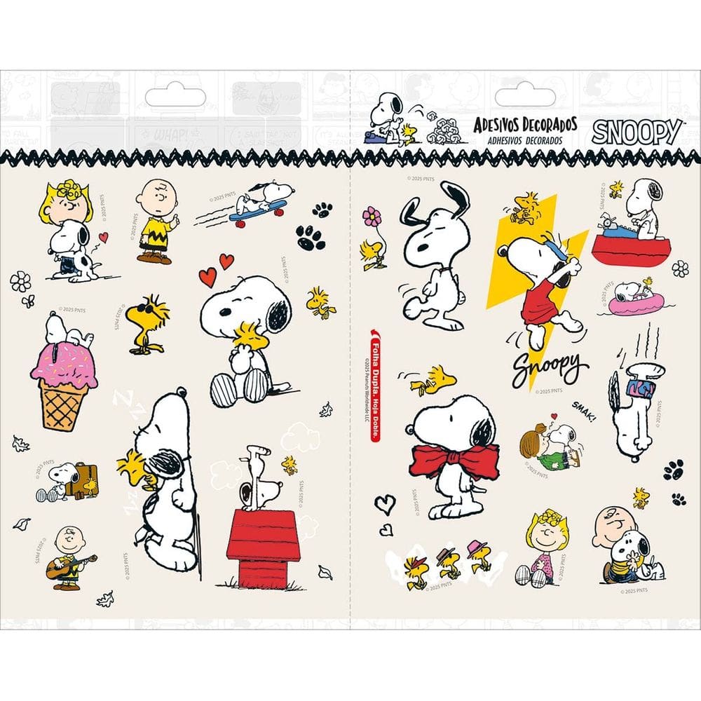 Adesivo Duplo Decorado Snoopy Fofo Kawaii 1 Unidade C/ 20 Adesivos - Tilibra