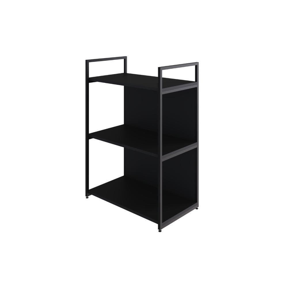 Estante C/03 Prateleiras 84x60x33cm C/fundo Yon Preto Tx/ Preto Tx/