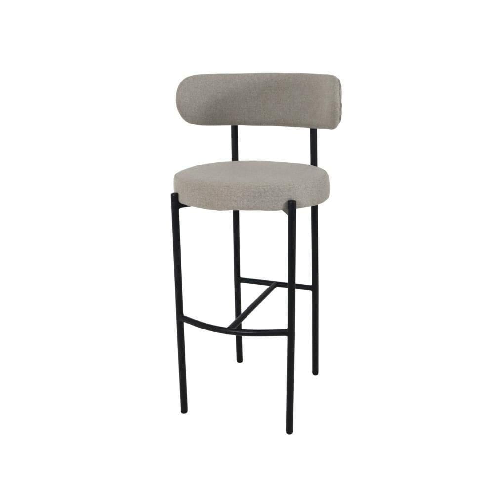 Banqueta Alta Camelia Estofada Linho Cinza Com Encosto Para Cozinha Sala Balcão E Área Gourmet Cinza