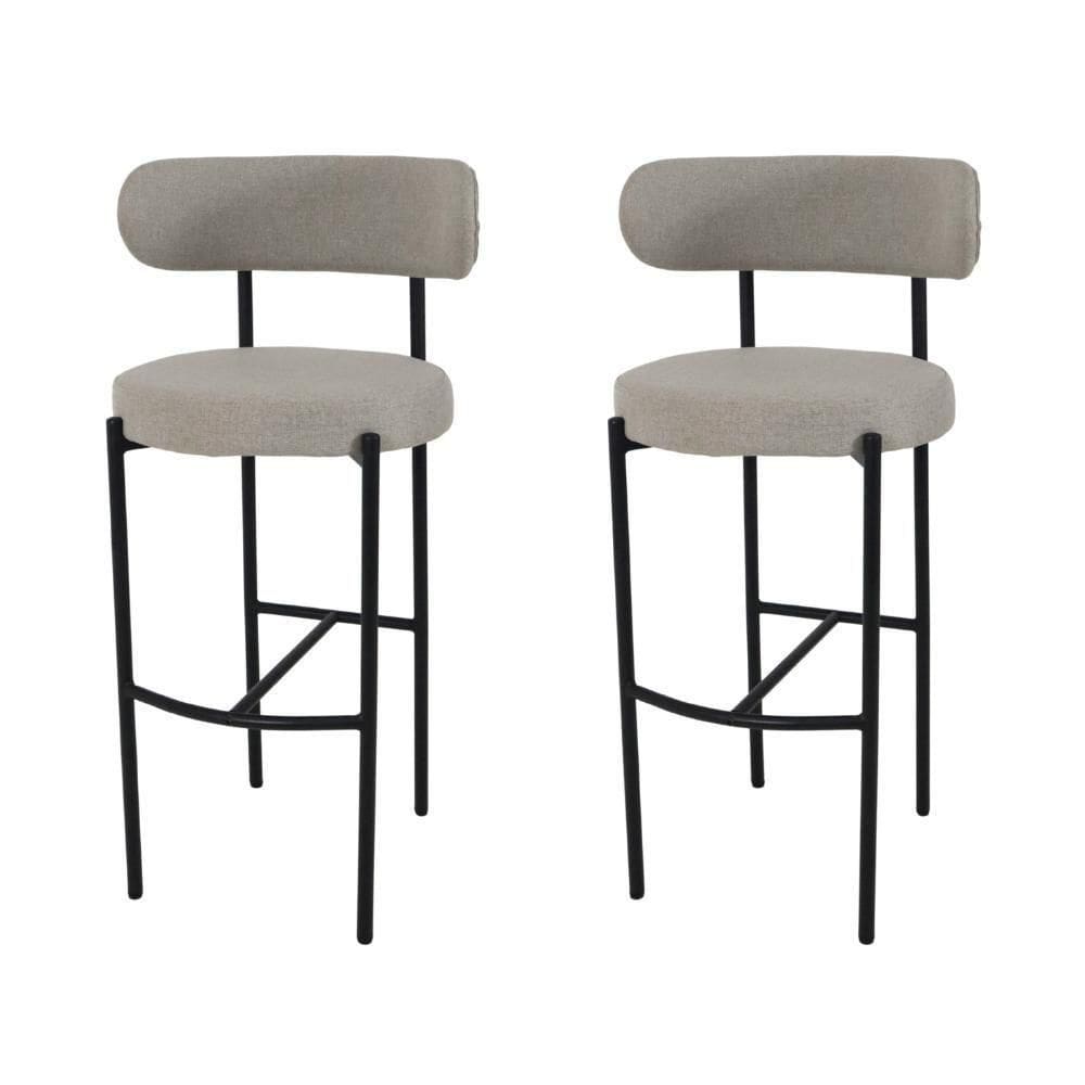 Kit 2 Banquetas Altas Camelia Estofada Linho Cinza Com Encosto Para Cozinha Sala Balcão E Área Gourmet Cinza