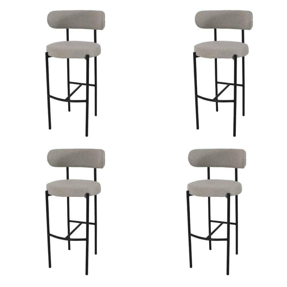 Kit 4 Banquetas Altas Camelia Estofada Linho Cinza Com Encosto Para Cozinha Balcão E Área Gourmet Cinza
