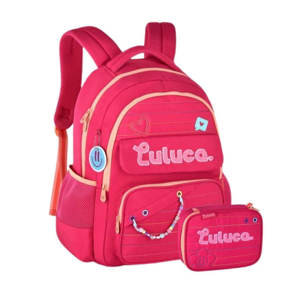 Kit Mochila De Costas Escolar Luluca Com Estojo Box - Rosa