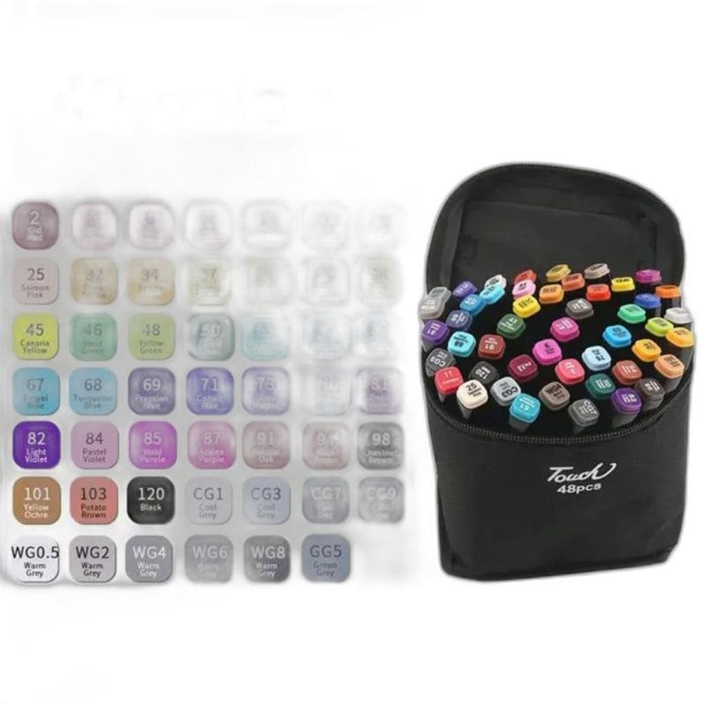 Marcadores Ponta Dupla Álcool 48 Cores, Canetas Marcadoras